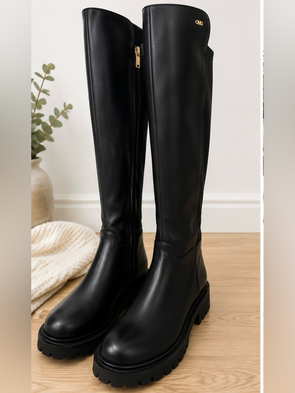 Michael Kors Black Knee-High Lug Sole Riding Boots